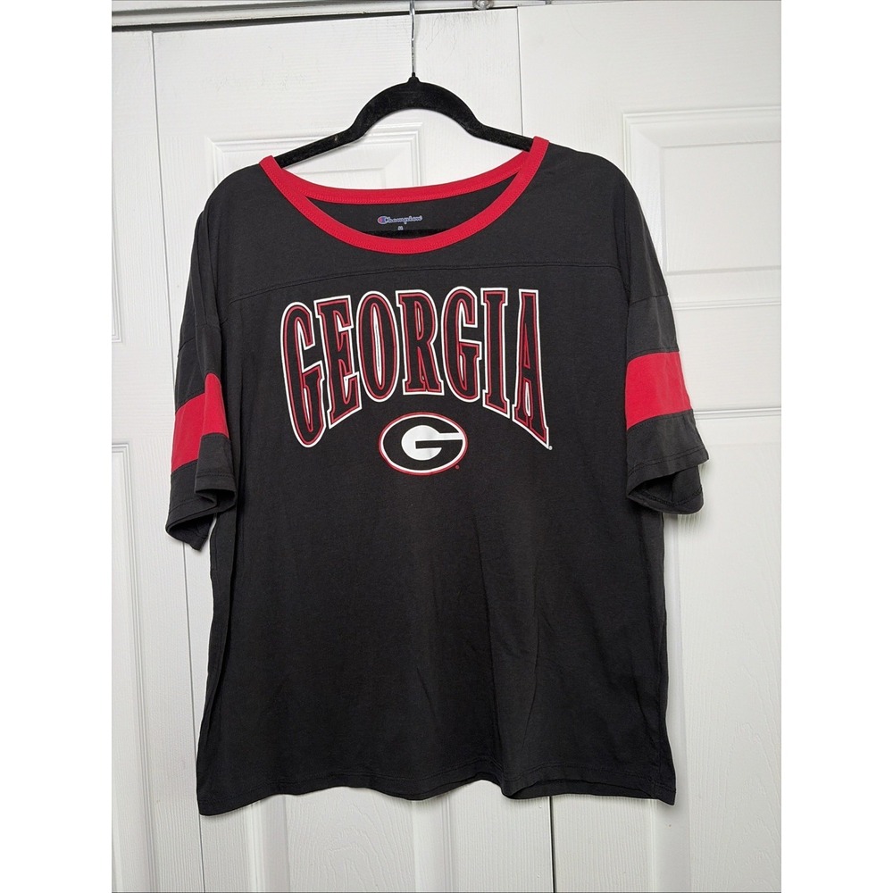 Champion Georgia Bulldogs Jersey T-Shirt Womens Size M Black Red NCAA Cotton